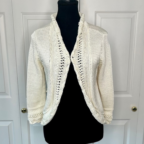 White House Black Market Cream Silky Knitted Cardigan Size M - Picture 1 of 4